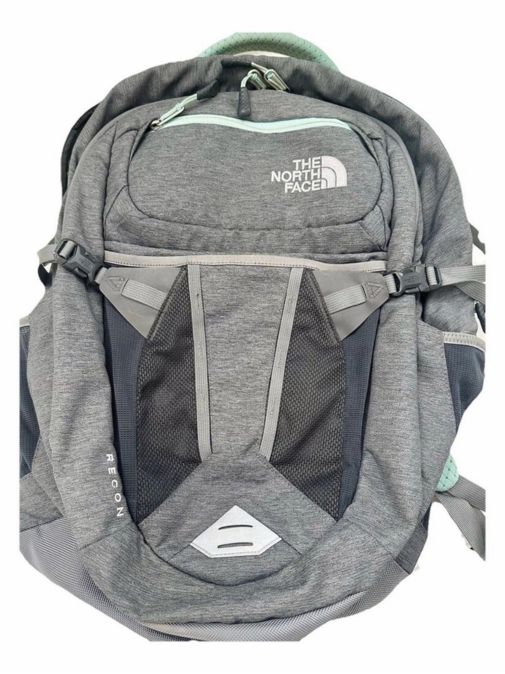 The North Face Grey Backpack with Mint Trim